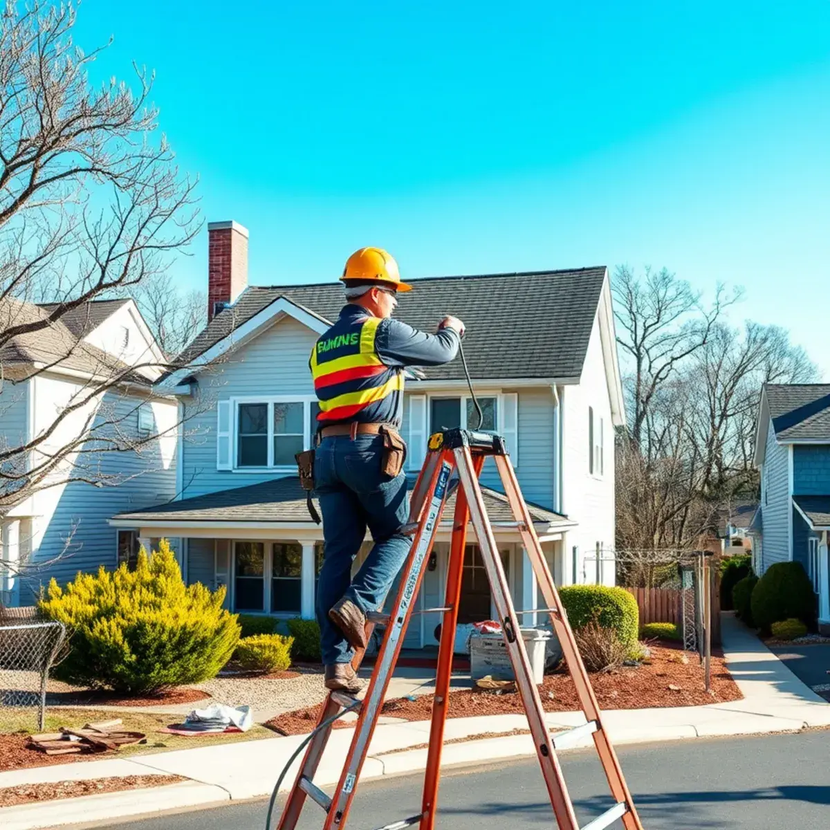 Roofing contractor working on a home in Wading River, NY