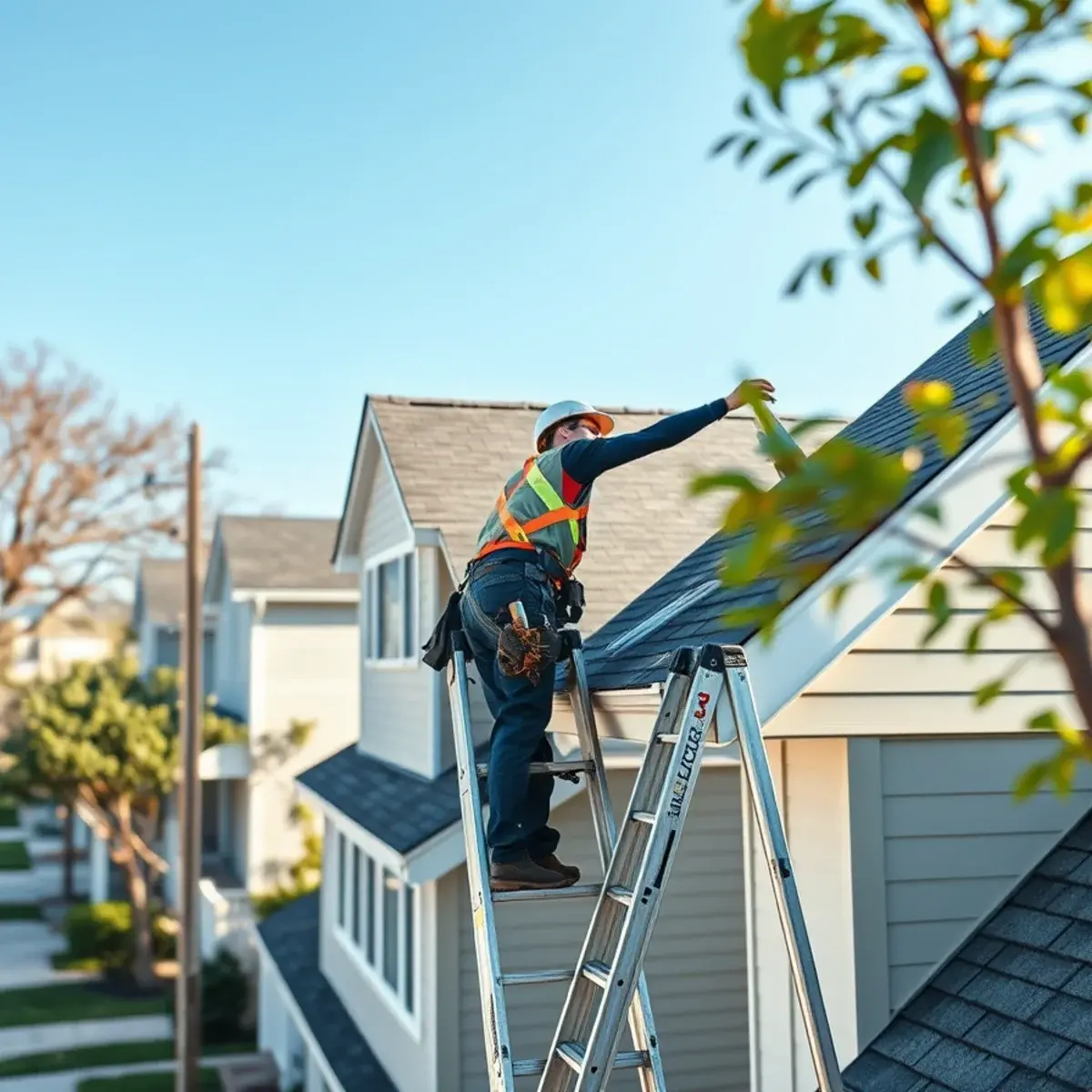 Roofing contractor working on a home in Woodmere, NY