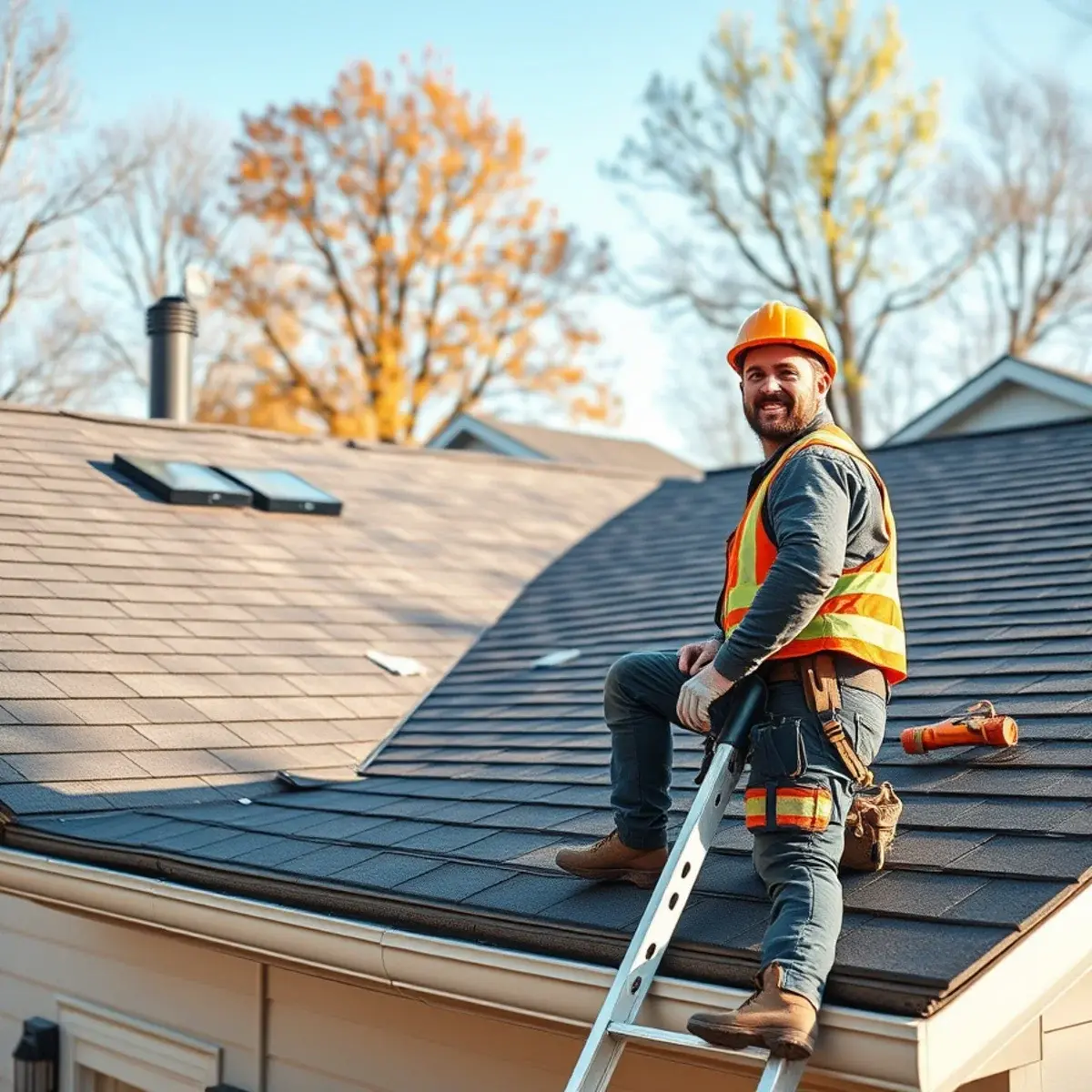 Roofing contractor working on a home in Wyoming County, NY