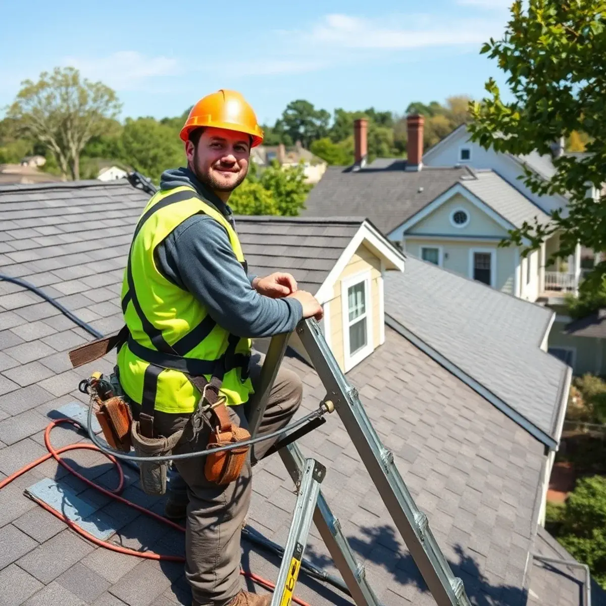 Roofing contractor working on a home in Yorktown Heights, NY